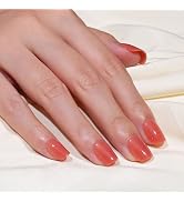 Frinail Gel Press On Nails Short Square, Caramel Pink Nail Tips Glue On Nails with Nail Glue, Reu...