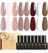 ROSALIND Nude Brown Gel Nail Polish Set, 8 Colors White Nude Brown Gel Polish, Beige Tan Caramel ...