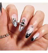 Hand Made Press on Nails, BettyCora Queen Design Black Almond Nails 12 Sizes,24 Nail Kit with Glu...