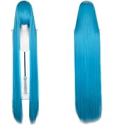 Aadesso 150cm/4.9 feet blue Extra Long Anime Cosplay Wig Heat resistant Straight Synthetic Hair W...