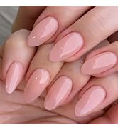 Nude Pink Press On Nails Short Almond GLAMERMAID, Handmade Gel Nails Jelly Round Fake Nails with ...