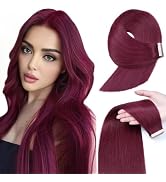 Tape in Hair Extensions, 20pcs 14 Inch Burgundy Straight Human Hair Extensions Tape in Seamless S...