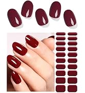 Semi Cured Gel Nail Strips | 20pcs Burgundy Color Gel Nail Stickers UV | Wine Red Semi Cured Gel ...
