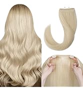 MY-LADY Invisible Wire Hair Extensions Real Human Hair 20 Inch Platinum Blonde with Transparent W...