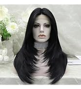 IMSTYLE Jet Black Lace Front Wig: T Part Synthetic Wig, Wolf Cut/Layer Cut Straight Hair Wig 24 I...
