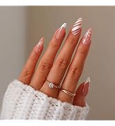 Christmas Almond Medium Length Snowflake Design False Nails for Women and Girls