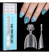 TOMICCA Short Oval Nail Tips, 240Pcs Acrylic Full Matte Nail Tips, 15 Sizes No C Curve Fake Half ...