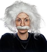ALLAURA Old Man White Mad Scientist Wig and Mustache Halloween Costume Cosplay Wigs Scientist Cos...