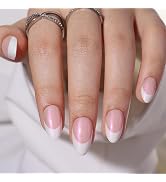 Seenssy French Tip Short Almond Press on Nails - Short Press on Nails Fake Nails with Glue, Reusa...