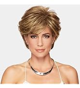 MIMAN Short Brown Pixie Cut Wig Short Hair Wigs with Bangs Mixed Blonde Highlight Layered Fluffy ...