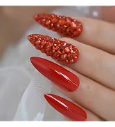 24pcs Stiletto Luxury Press On Nails Extra Long Solid Color Designed 3d Fake Nails With Rhineston...