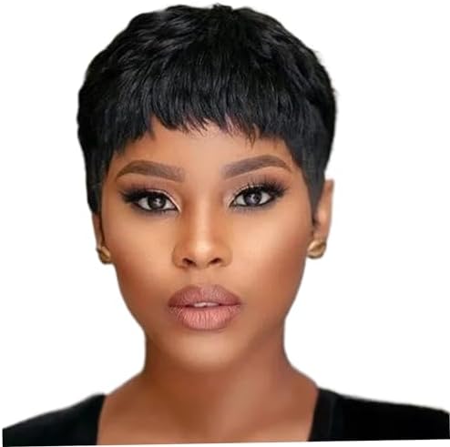 Pixie Cut Wig Human Hair 3 Inch Short Wigs for Black Women Human Hair Glueless Natural Look Pixie Cut Lace Front with Bangs Straight Short Black.