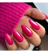 GLAMERMAID Hot Pink Press on Nails Medium Almond, Handmade Jelly Soft Gel Fake Nails Short, Gloss...