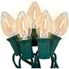 C7 LED String Lights-25Ft Ceramic Vintage Clear Lights with 27 Clear LED Bulbs (2 Spare), Outdoor String Lights for Christmas Party Backyard Wedding- Green Wire