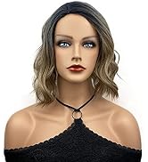 Wiginway Bob Wavy Wigs for Women Blonde Ombre Short Curls Synthetic Wig for Daily Cosplay Party 1...