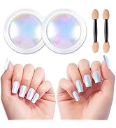 BISHENGYF Chrome Nail Powder - 2 Jar Metallic Mirror Effect Pigment Iridescent Aurora, Mermaid Pe...