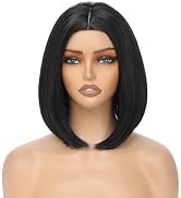 Black Bob Wig for Women 12 Inch Straight Black Wigs Middle Part Heat Resistant Synthetic Wig