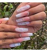 YOSOMK luxurious Long Press on Nails Gems Pink Coffin Fake Nails with Designs Glossy False Nails ...
