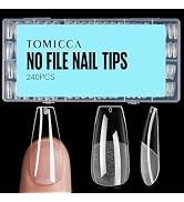 TOMICCA Medium Coffin Nail Tips, 240Pcs Half Matte Soft Gel Nail Tips, 12 Sizes Acrylic False Nai...