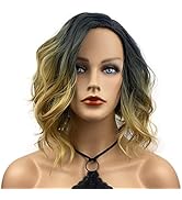 Wiginway Short Bob Medium Wavy Curly Synthetic Wigs Side Part Heat Resistant Natural Looking Wig ...