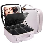 MOMIRA Travel Cosmetic Train Case with Lighted Mirror 3 Color Scenarios Cosmetic Bag Organizer wi...