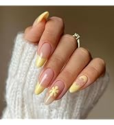 24pcs Almond Press on Nails Acrylic Fake Nails False Nails with Designs Acrylic Nails Glossy Glue...