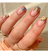 Short Press on Nails, BettyCora Square Nails 24 False Fake with Nail Glue for Women, Flowers