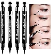 4Pcs Double-sided Liquid Stamp Eyeliner Pen, 5 in 1 Flowers Heart Moon Star Shapes Face Stamps Ma...