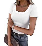 ANRABESS Women Short Sleeve Tops Scoop Neck Ribbed Knit Slim Fitted Basic Tee Shirts 2025 Casual ...