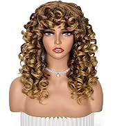 ANNISOUL Ombre Blonde Curly Wigs for Black Women Long Curly Afro Wig with Bangs for Women Big Bou...
