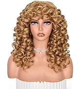 ANNISOUL Blonde Curly Wigs for Black Women Long Curly Afro Wig with Bangs for Women Big Bouncy Fl...