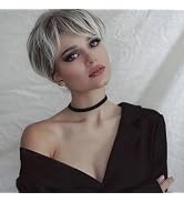 MIMAN Pixie Cut Wig Short Blonde Wigs with Bangs Fluffy Layered Synthetic Hair Wigs Mommy Wig Sho...