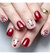 Christmas Press on Nails Short Square MABKJLF Winter Fake Nails False Nails with Designs Cute Rei...
