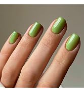Green Press on Nails Short Square Fake Nails Acrylic False Nails with Solid Colour Designs Glossy...