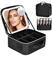 Yofuly Makeup Bag with Mirror and Lights, Lighted Makeup Case, Travel Makeup Train Case with Adju...