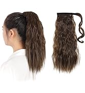Ponytail Extension Wrap Around,Clip in Ponytails Brown Curly 18