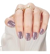 Frinail Fake Nails Press on Short Square Glue on Nails Glitter Purple Pink Color Design, 24Pcs Ge...