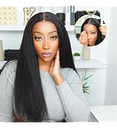 Domiso 22 Inch Wear and Go Glueless Wig Kinky Straight Lace Pre Cut 6x4.6 HD Lace Front Wigs Huma...