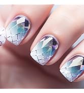 IFMOPETY Square Fake Nail，Purple Press On Nails Short, Purple Blue Glitter Gradient Design，Reusab...