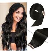 Tape in Hair Extensions Human Hair, Natural Black 20pcs 14 Inch Tape Ins for Women Human Hair Ext...