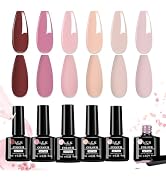 LKE Nude Pink Gel Nail Polish Set 6 Colors Purple Neutral Brown Gel Polish Set Gel Nail Kit Soak ...