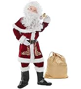 Halfjuly Santa Costume for Kids 12pcs Set Christmas Party Santa Claus Suit for Boys Red Deluxe Ve...