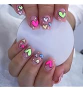 Valentine's Day Press on Nails Short Square Fake Nails Press ons Valentines Matte False Nails Wit...