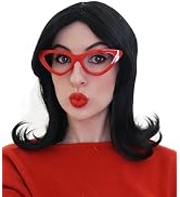 ALLAURA Linda Belcher Wig & Red Glasses — 100% Realistic Black Bob Wig for Women | Compatible wit...