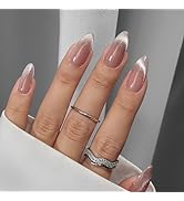 BTArtboxnails XCOATTIPS Cat Eye Nails - French Tip Press On Nails, Medium Almond Soft Gel Nail Ti...