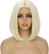 Blonde Bob Wig for Women 12 Inch Straight Blonde Wigs Middle Part Heat Resistant Synthetic Wig