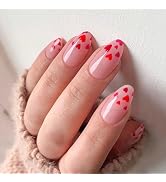 Valentines Press on Nails Short Almond Fake Nails Pink Full Cover Red Pink Heart False Nails with...