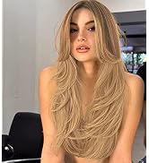 ORSUNCER Long Blonde Wigs for Women Layered Straight Synthetic Hair Wigs Middle Part Wig Natural ...