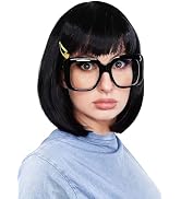 ALLAURA Tina Belcher Wig + Black Glasses + Yellow Hair Clip Set, Edna Black Bob Wig – Compatible ...