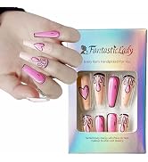 Press on nails,Fantasticlady,Pink,heart-shaped design,Cartoon,Ballerina,Glossy，for women,girls,la...